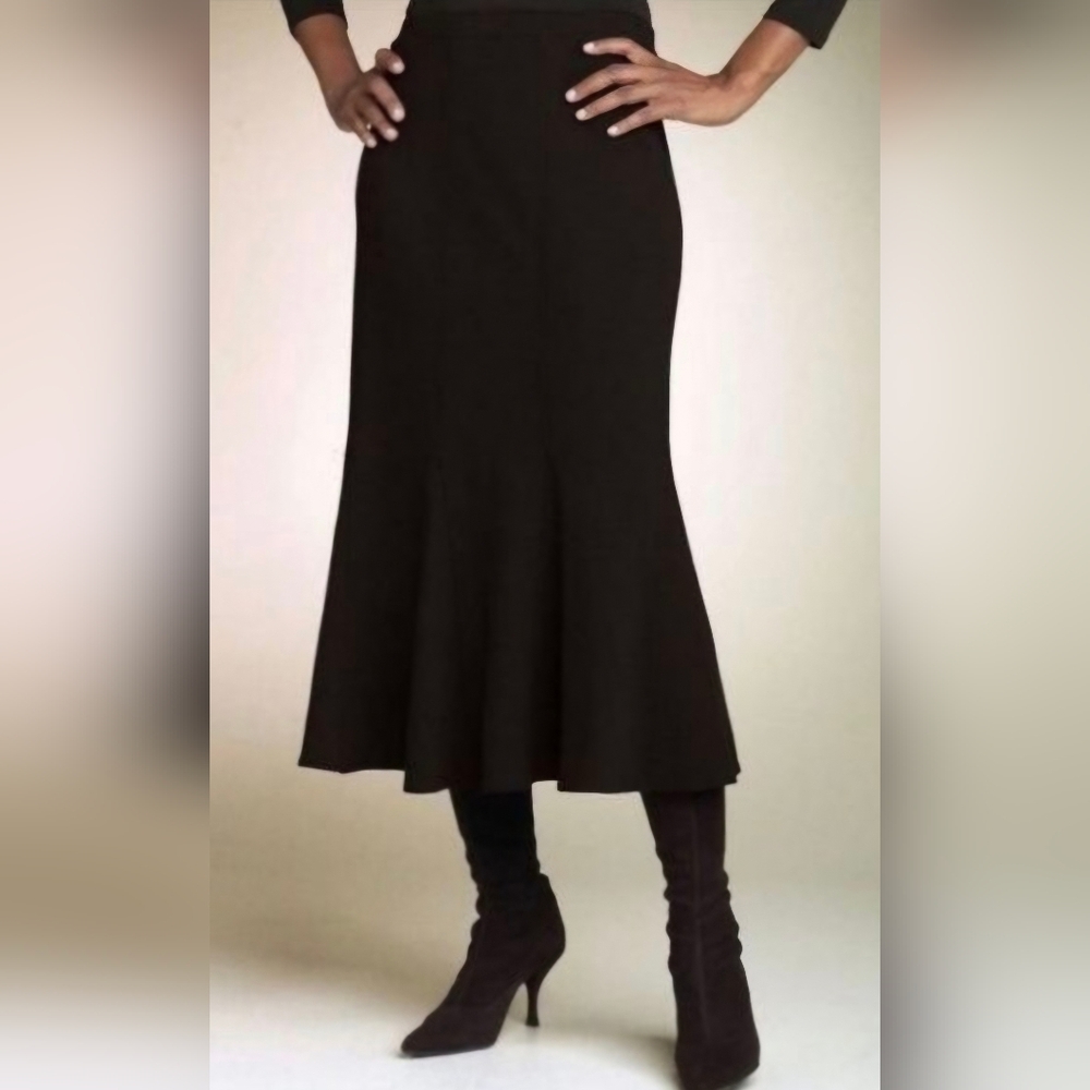Eileen Fisher Godet Black Wool Blend Skirt Size PP Fall Flared Gift Work Party